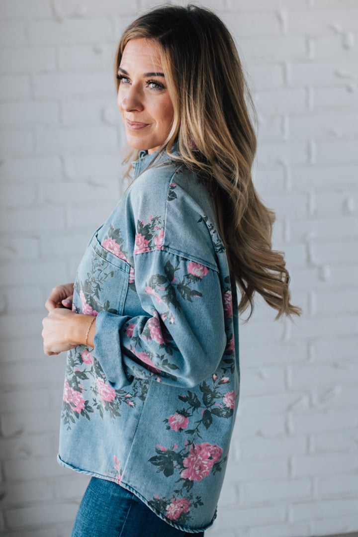 Rosemary | Floral Denim Blouse