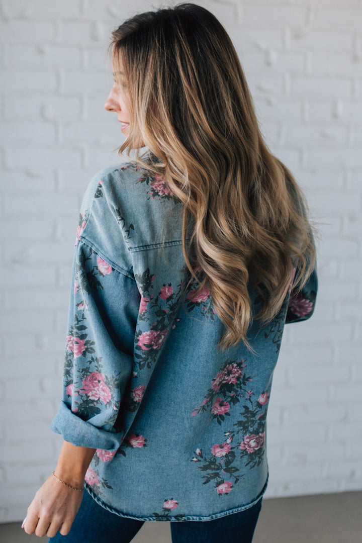 Rosemary | Floral Denim Blouse