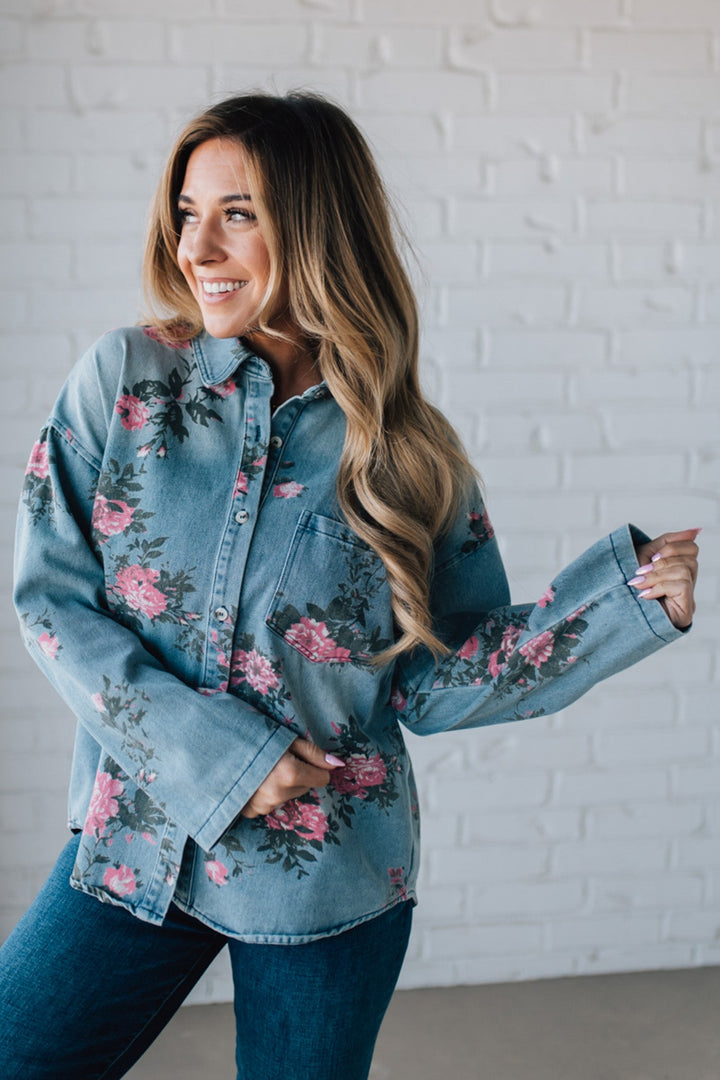 Rosemary | Floral Denim Blouse
