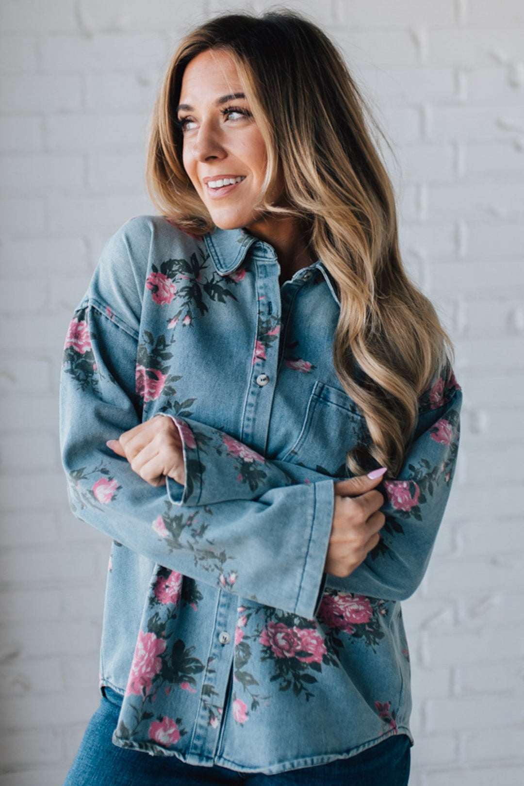 Rosemary | Floral Denim Blouse