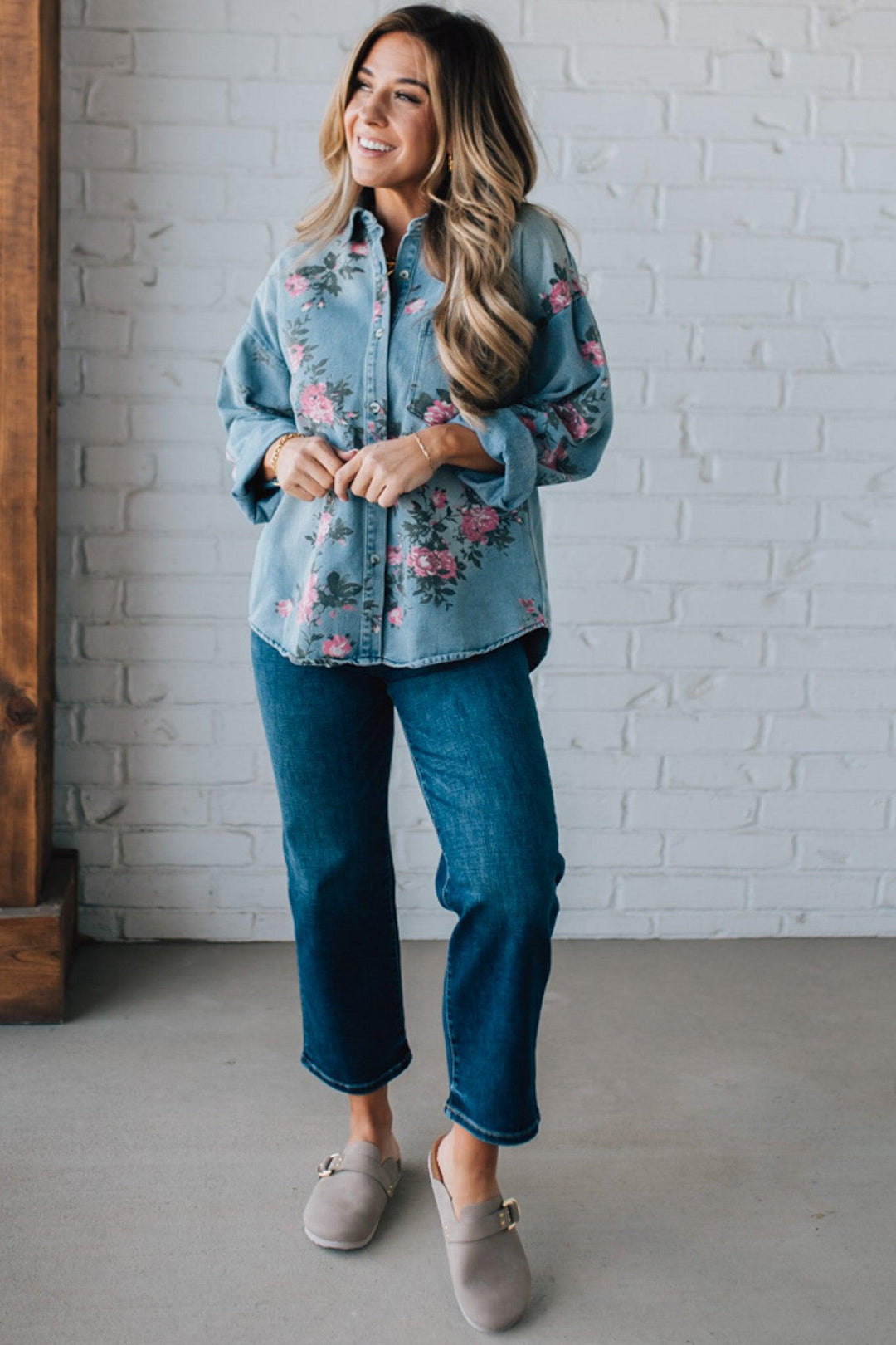 Rosemary | Floral Denim Blouse