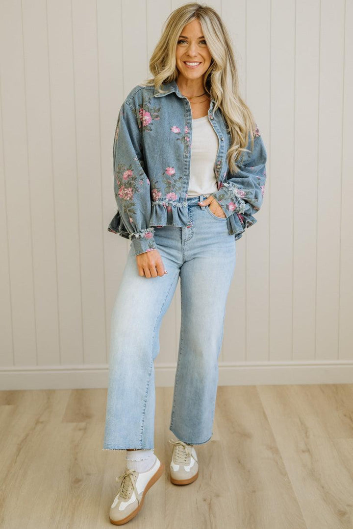 Hazel | Floral Denim Ruffle Jacket