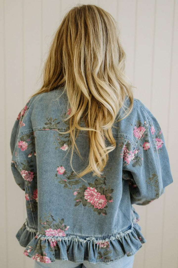 Hazel | Floral Denim Ruffle Jacket