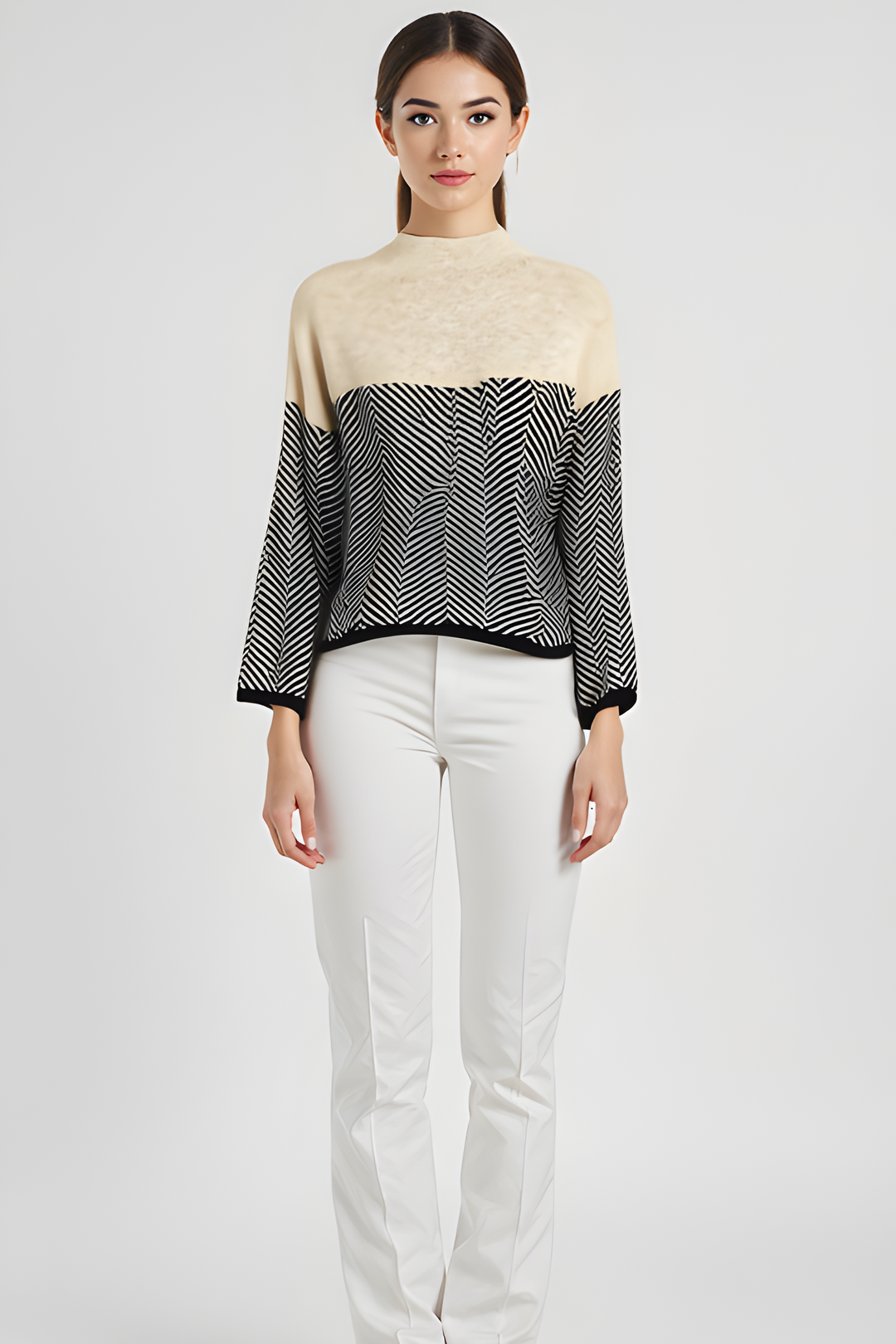 NORA™ | Pull à col montant bicolore