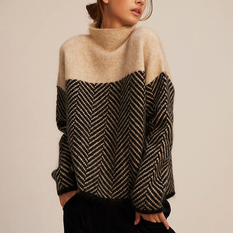 NORA™ | Pull à col montant bicolore