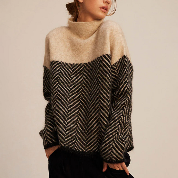 NORA™ | Pull à col montant bicolore