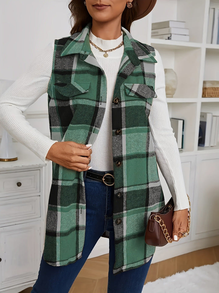 DELILA™ – Manteau sans manches décontracté à col boutonné