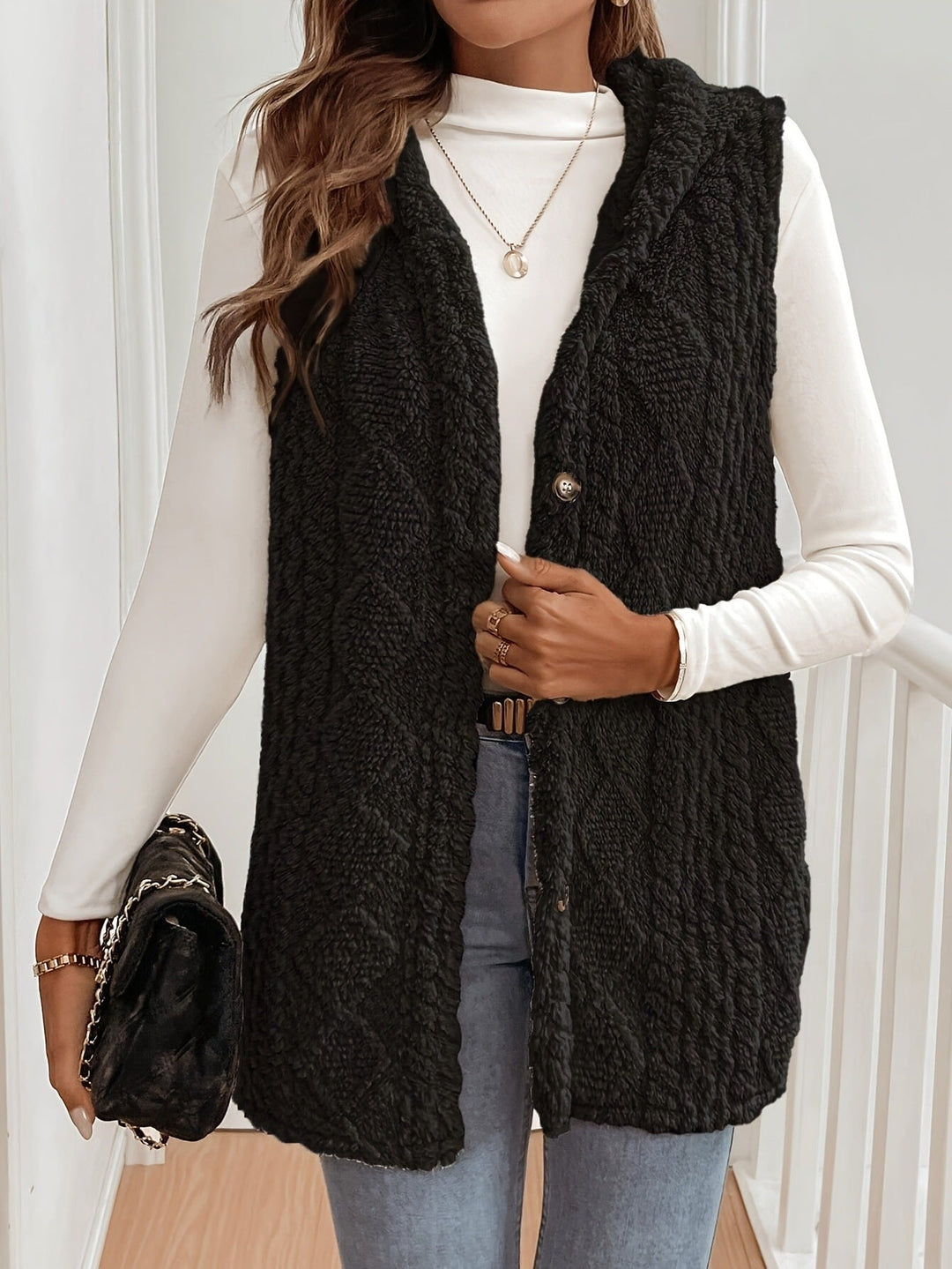 SOFIE™ - Gilet à capuche en peluche pour l'automne et l'hiver avec fermeture à boutons