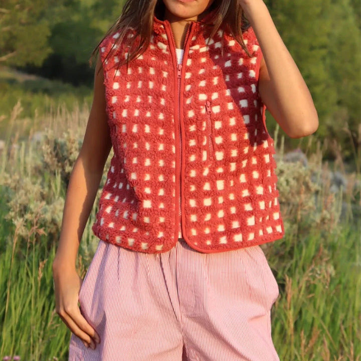 CONCUELO™ – Gilet sans manches zippé à carreaux décontracté