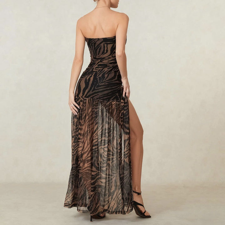 NATALIE™ - Robe tube imprimée léopard avec fente haute pour les soirées