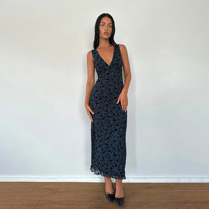 LARA™ - Robe longue sans manches à imprimé floral élégant et col en V