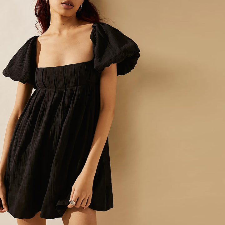 DALAWA™ - Mini-robe d'été chic à manches bouffantes et col carré