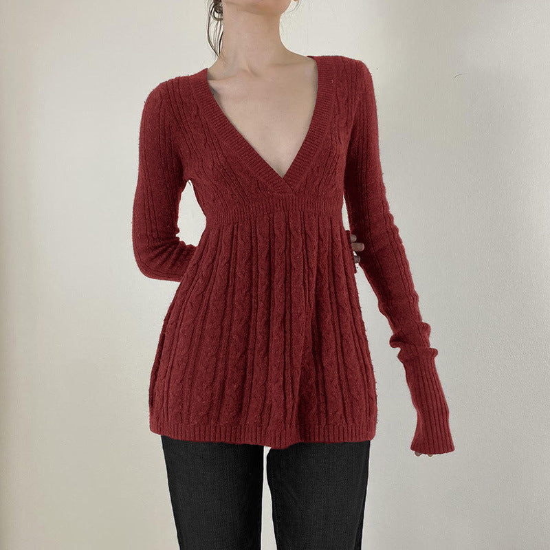 MERYL™ - Pull élégant à manches longues, col en V et taille trapèze