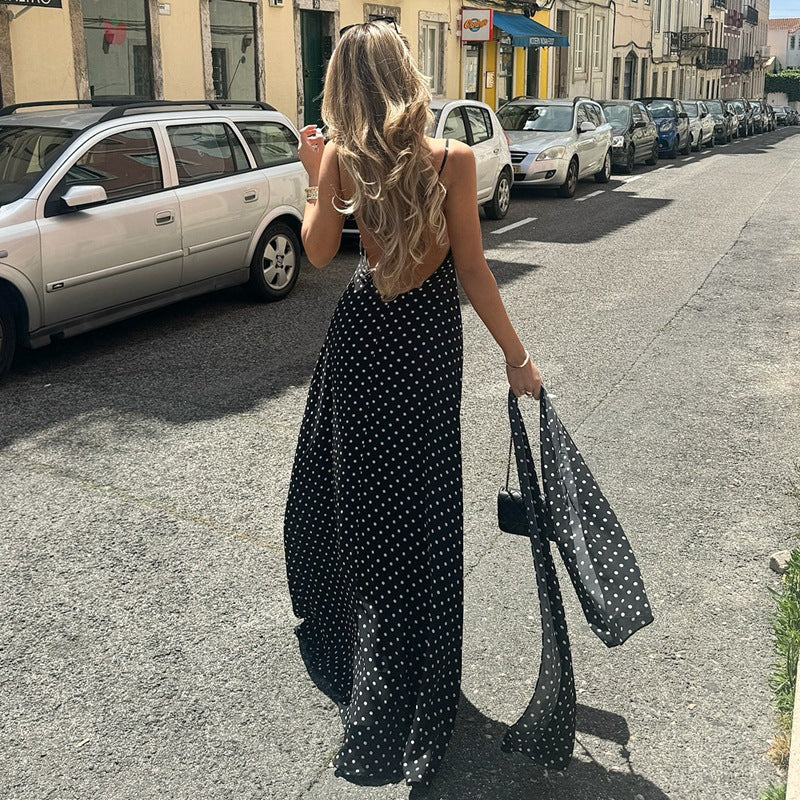 ZENA™ - Robe longue dos nu à pois classiques et col en V