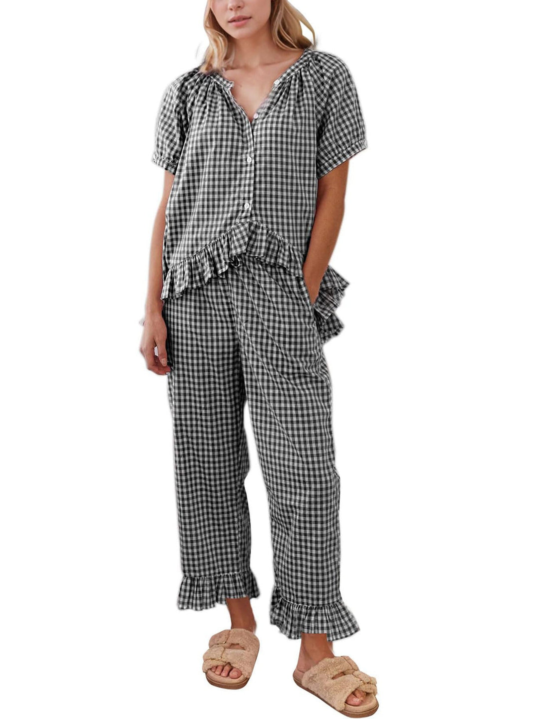 Hadley™ - Ensemble pyjama à carreaux vichy et manches bouffantes
