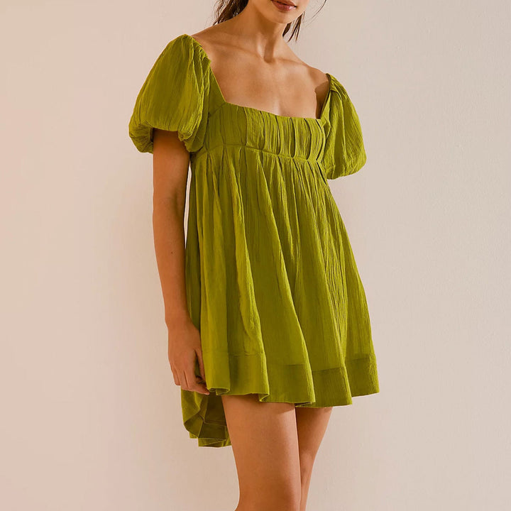 DALAWA™ - Mini-robe d'été chic à manches bouffantes et col carré