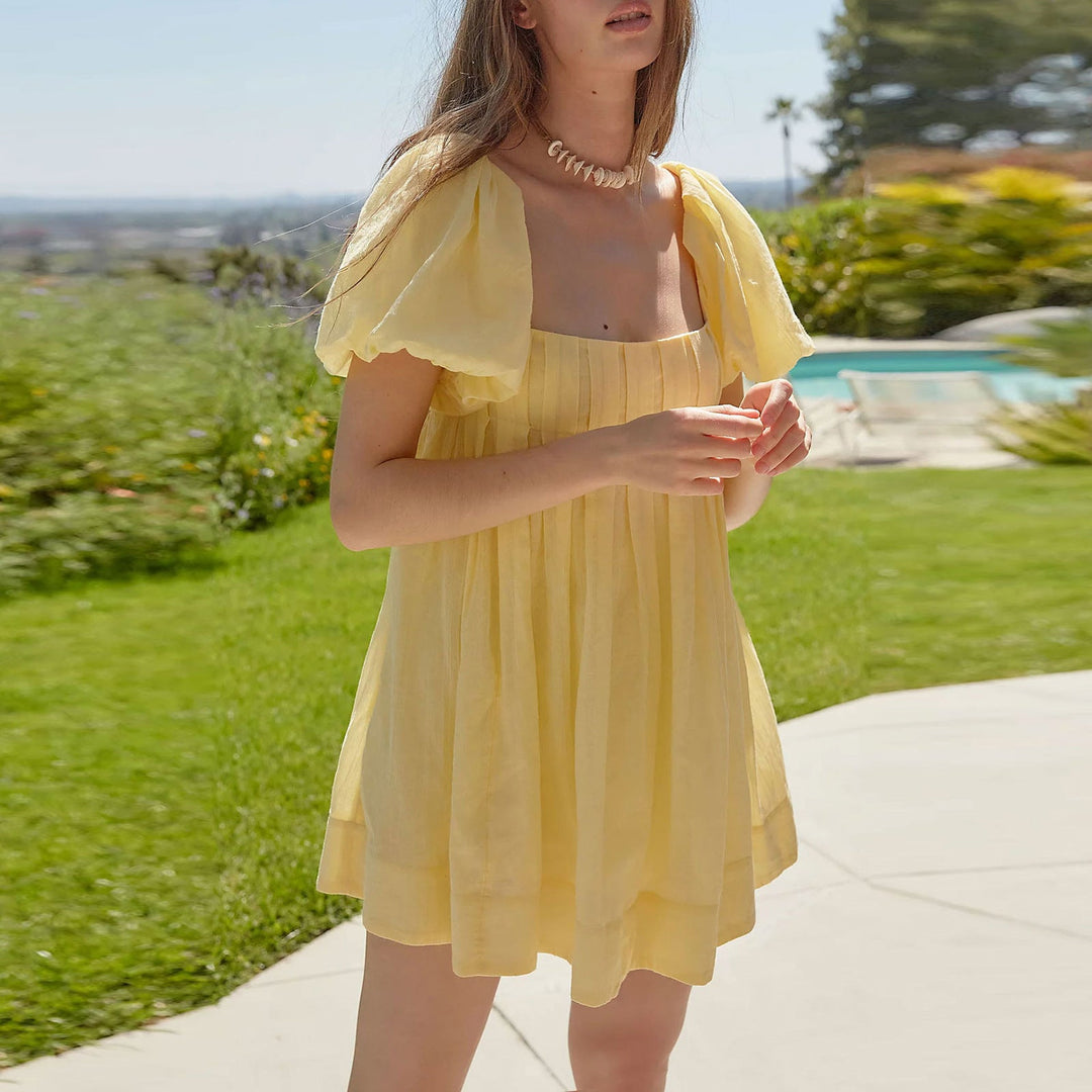DALAWA™ - Mini-robe d'été chic à manches bouffantes et col carré