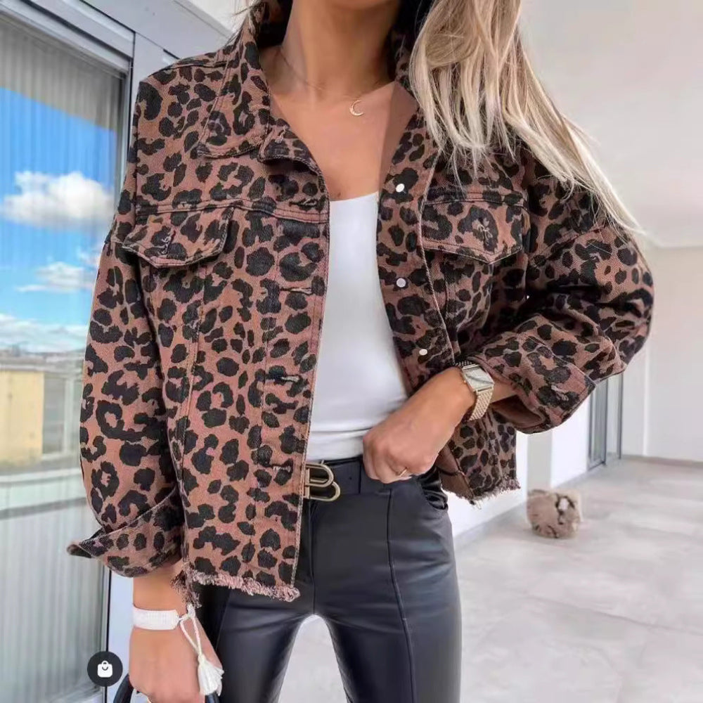 REEVA™ - Veste boutonnée à manches longues léopard vintage