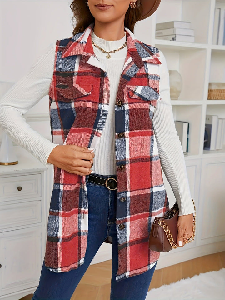 DELILA™ – Manteau sans manches décontracté à col boutonné