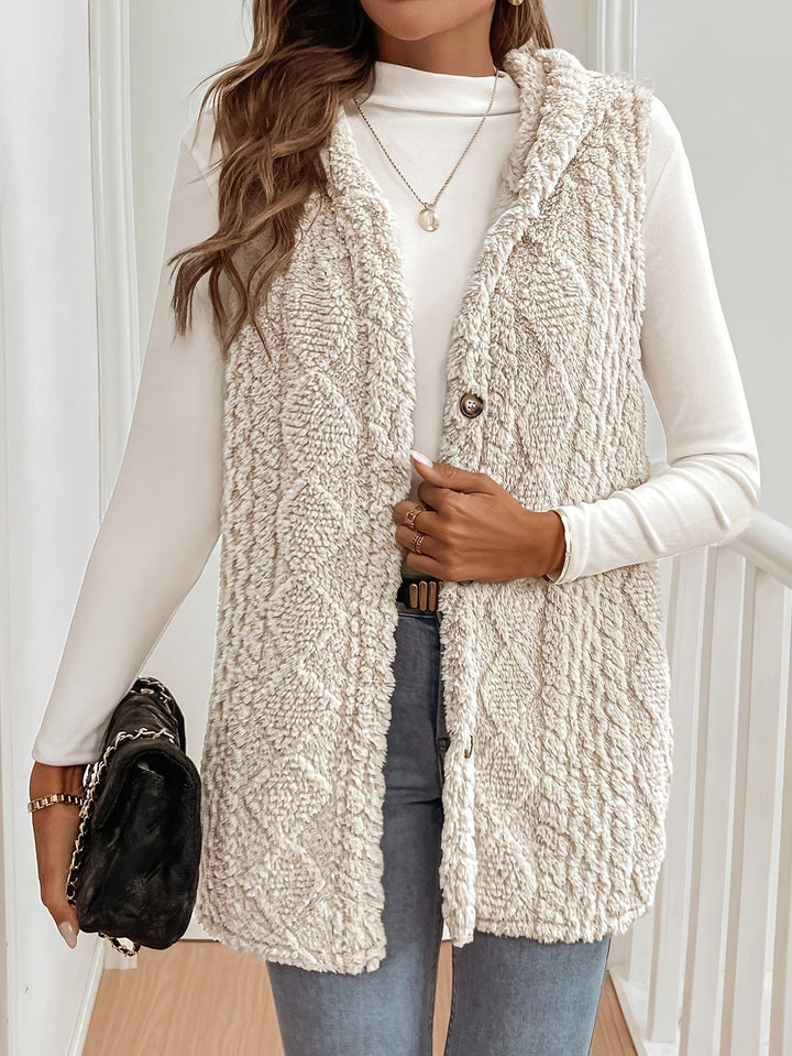 SOFIE™ - Gilet à capuche en peluche pour l'automne et l'hiver avec fermeture à boutons