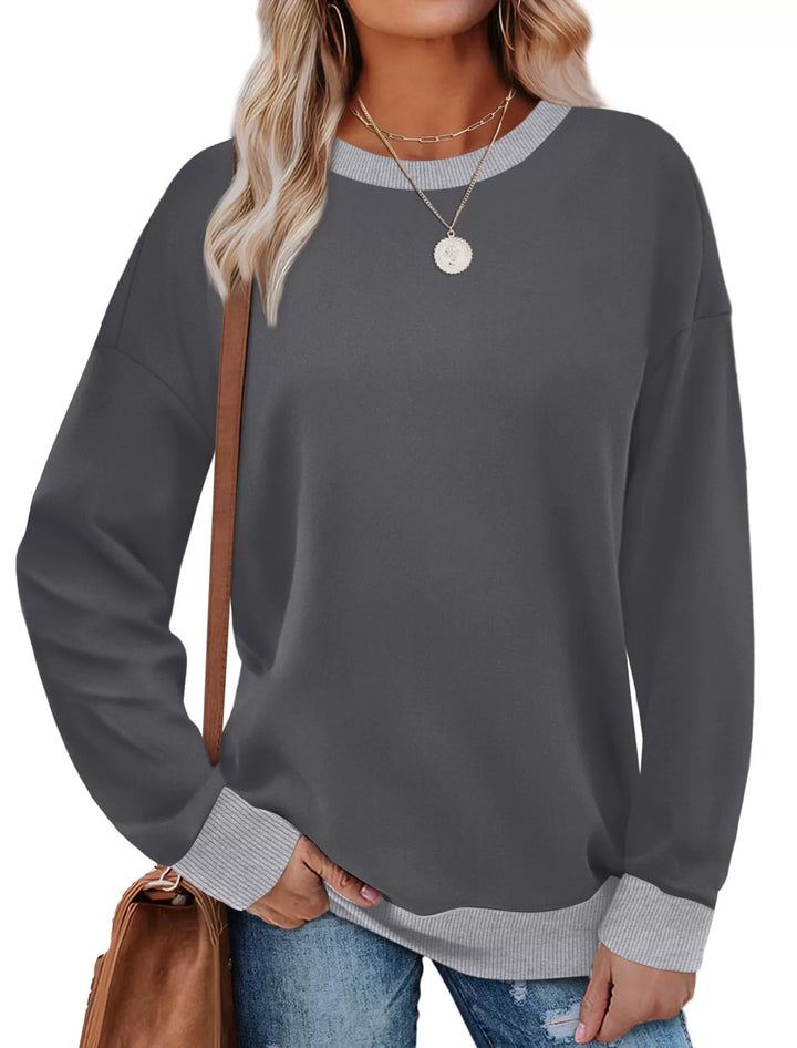 MARGARET™ - Sweat-shirt tunique à manches longues et col rond avec bordure contrastée