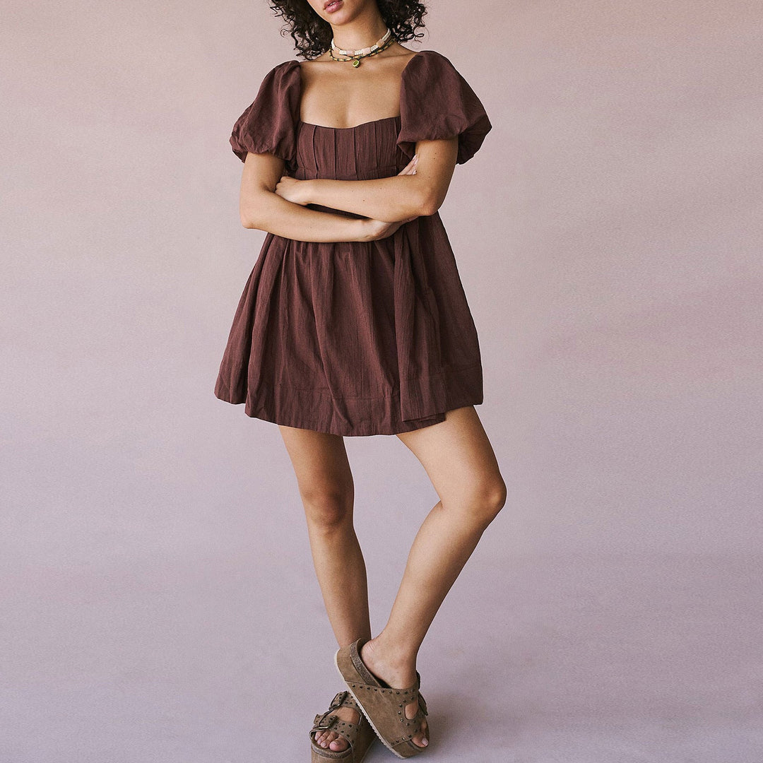 DALAWA™ - Mini-robe d'été chic à manches bouffantes et col carré