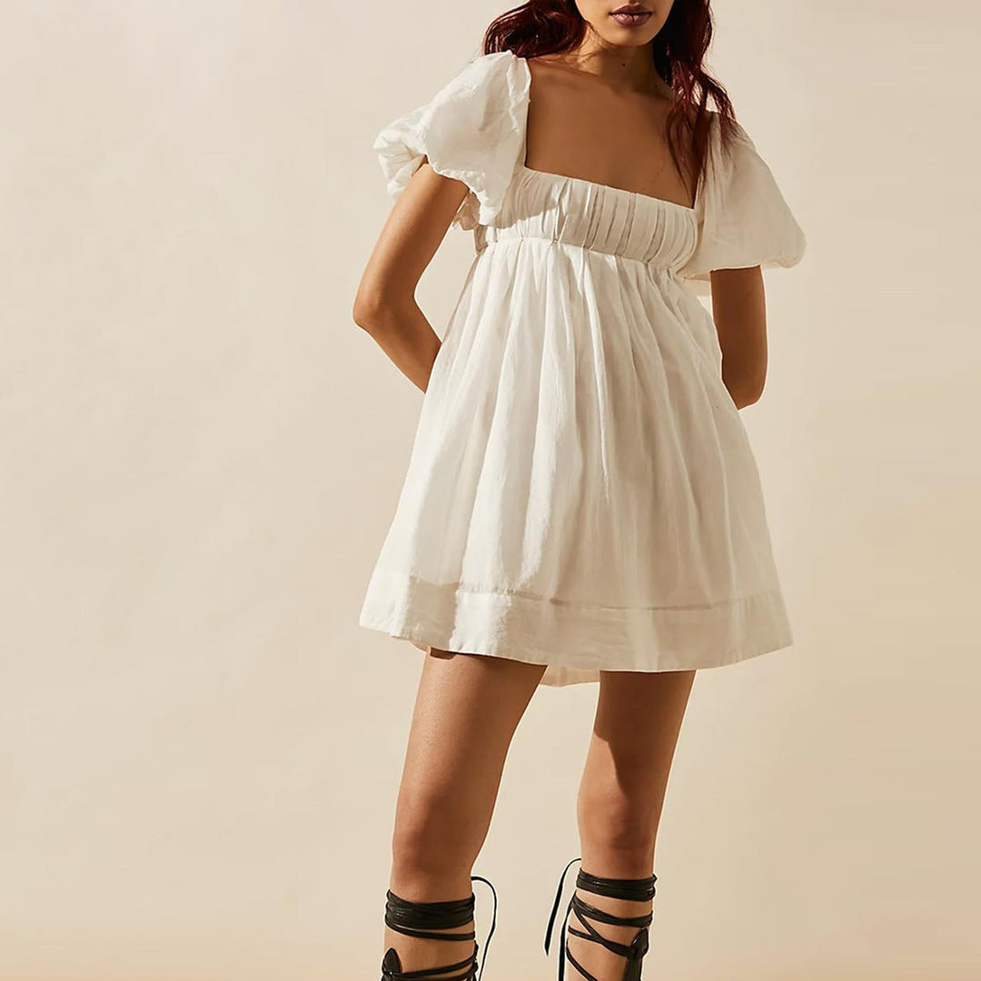 DALAWA™ - Mini-robe d'été chic à manches bouffantes et col carré