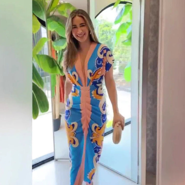 LUCIANA™ – Robe midi élégante et décontractée à manches courtes