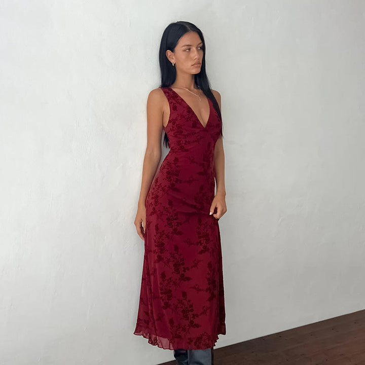 LARA™ - Robe longue sans manches à imprimé floral élégant et col en V