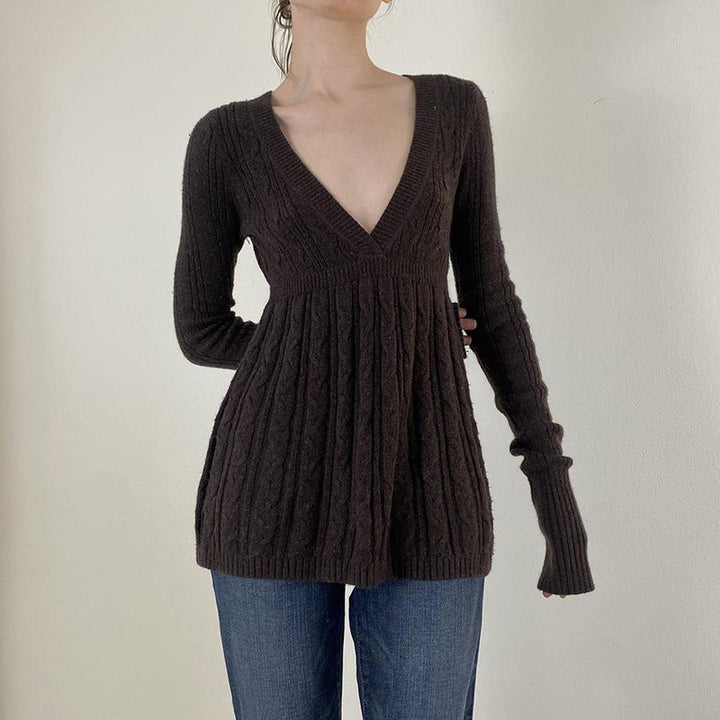 MERYL™ - Pull élégant à manches longues, col en V et taille trapèze