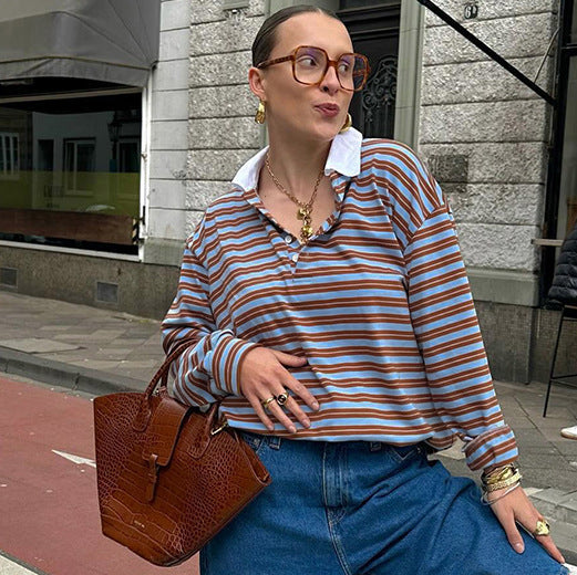 SCARLETT™ - Haut décontracté à rayures et col oversize