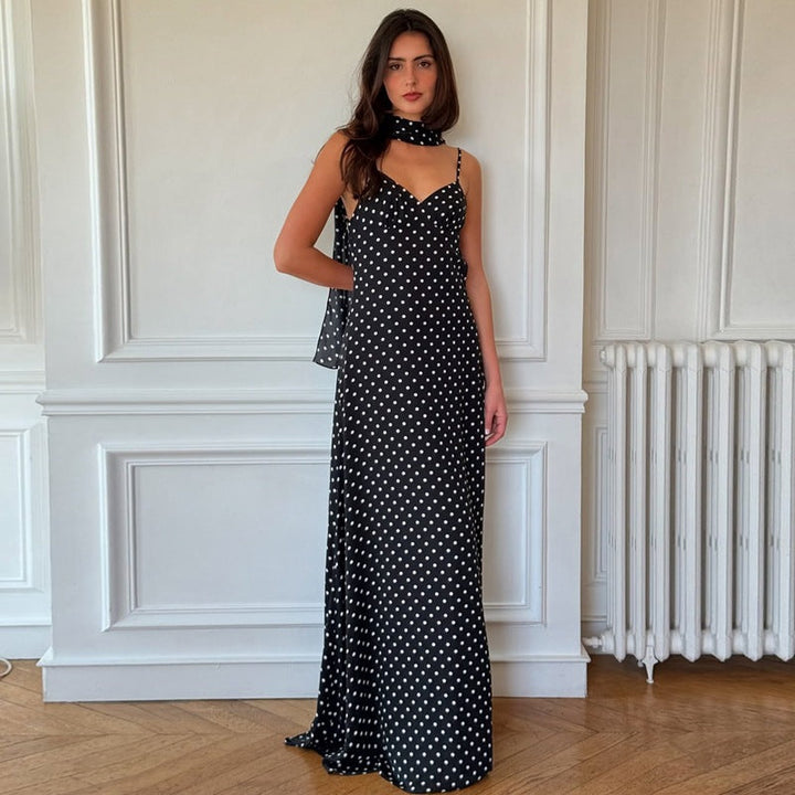 ZENA™ - Robe longue dos nu à pois classiques et col en V