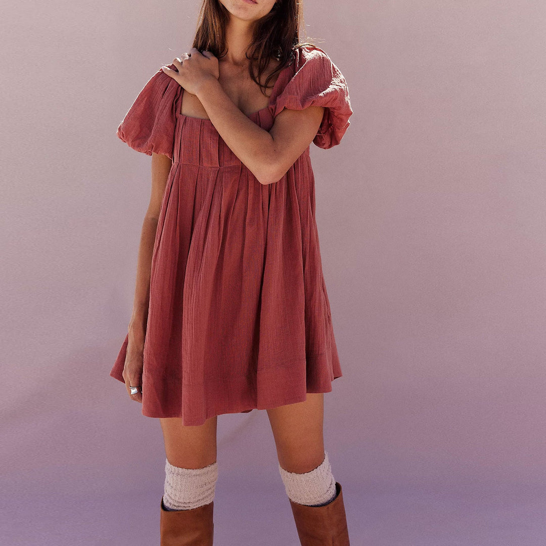 DALAWA™ - Mini-robe d'été chic à manches bouffantes et col carré