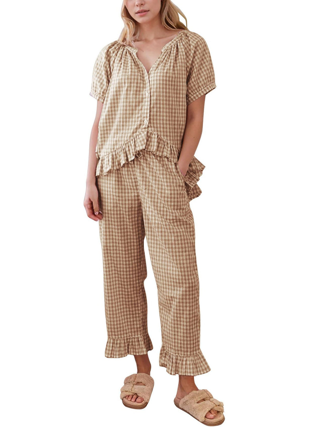 Hadley™ - Ensemble pyjama à carreaux vichy et manches bouffantes