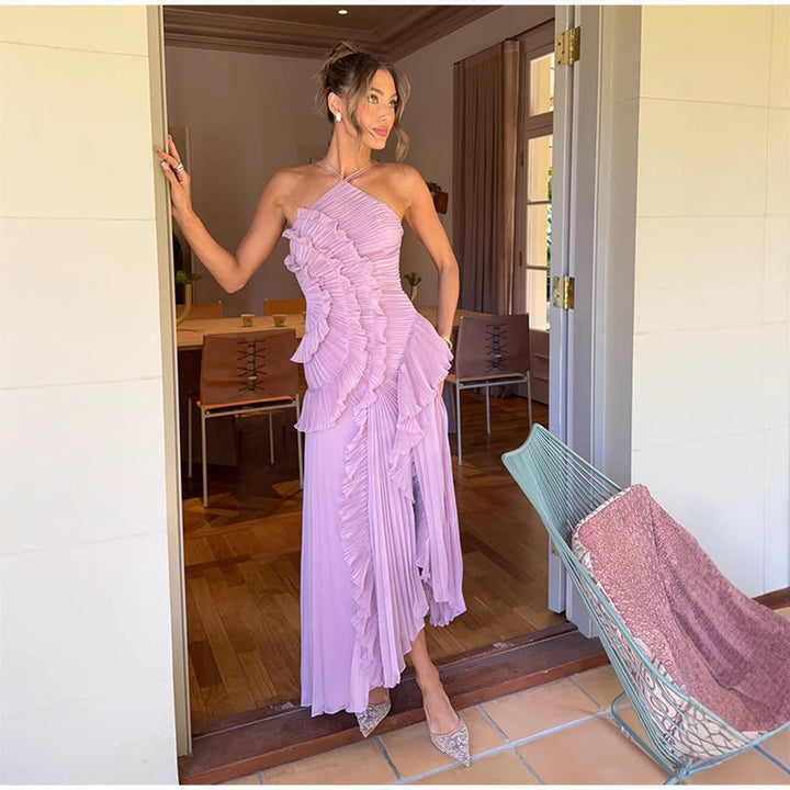 REGINE™ - Élégante robe longue d'été Lotus à col halter