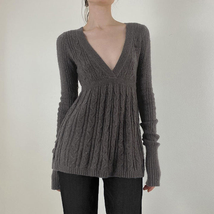MERYL™ - Pull élégant à manches longues, col en V et taille trapèze