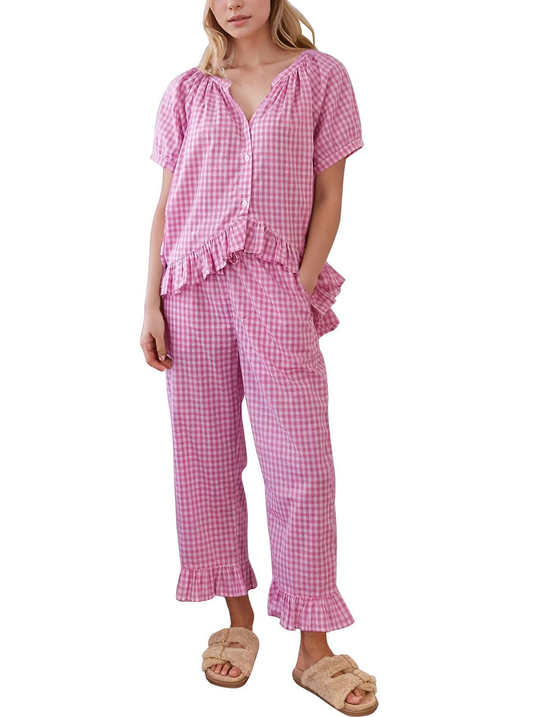 Hadley™ - Ensemble pyjama à carreaux vichy et manches bouffantes