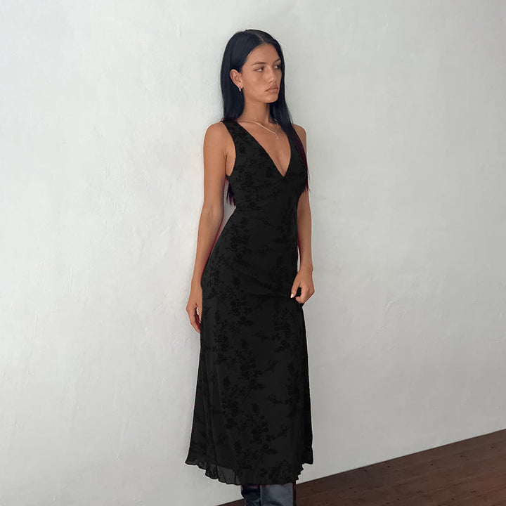 LARA™ - Robe longue sans manches à imprimé floral élégant et col en V