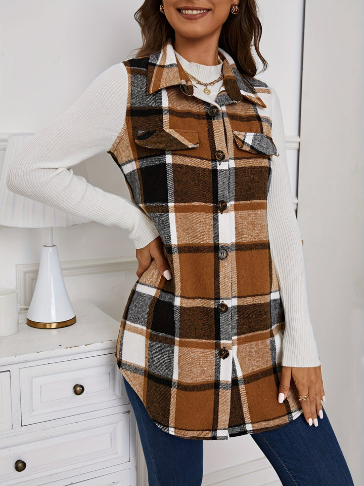 DELILA™ – Manteau sans manches décontracté à col boutonné