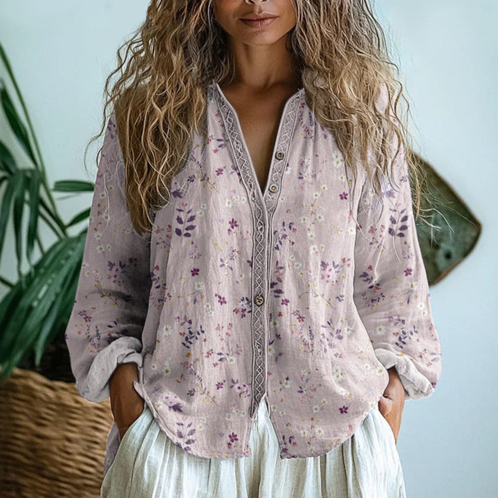 Brianna | Vintage Leaf Print Blouse