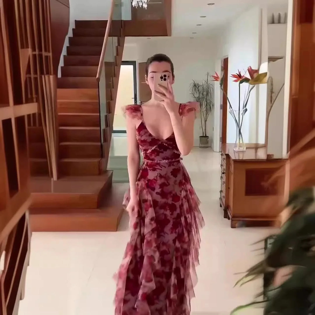 MARIELA™ – Robe longue romantique à volants et imprimé floral