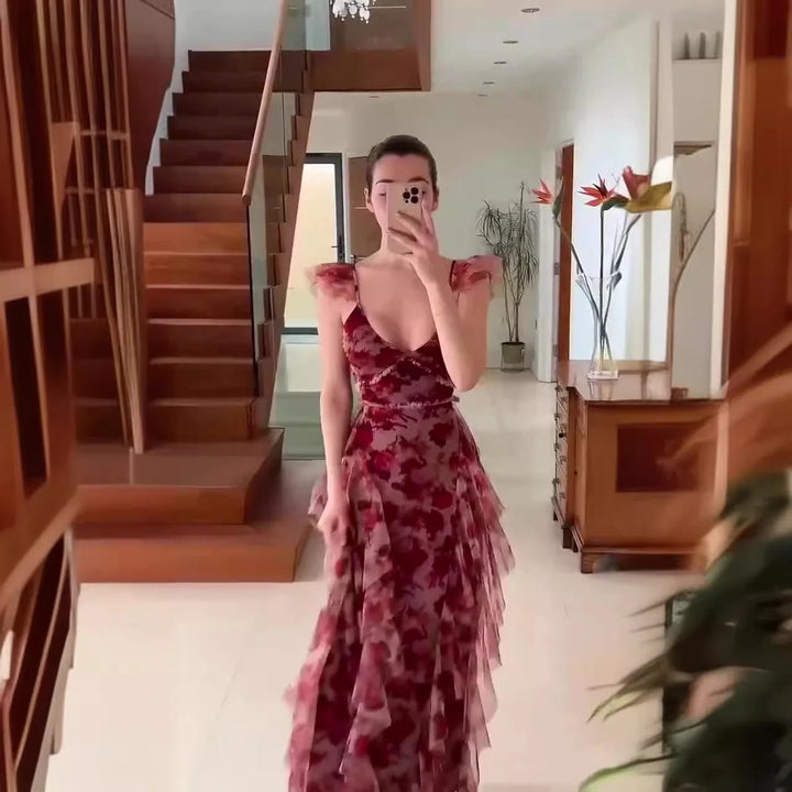 MARIELA™ – Robe longue romantique à volants et imprimé floral