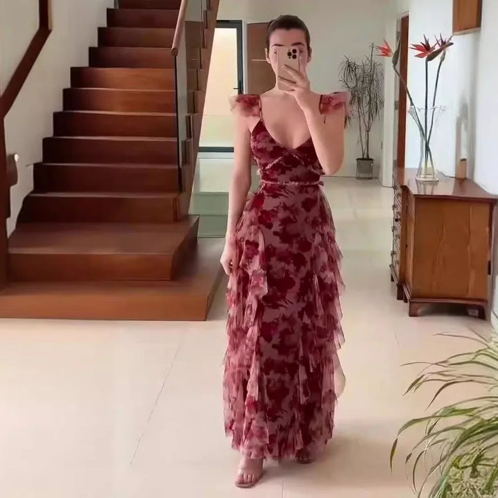 MARIELA™ – Robe longue romantique à volants et imprimé floral
