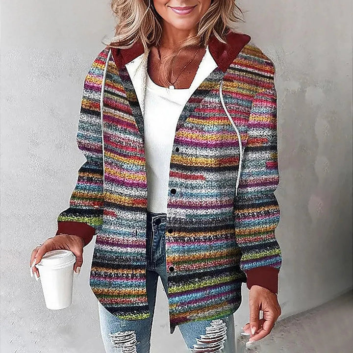 PAIGE™ - Veste à capuche boutonnée à carreaux chic, manches longues