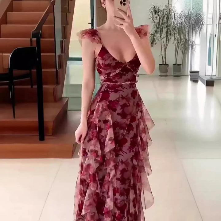 MARIELA™ – Robe longue romantique à volants et imprimé floral