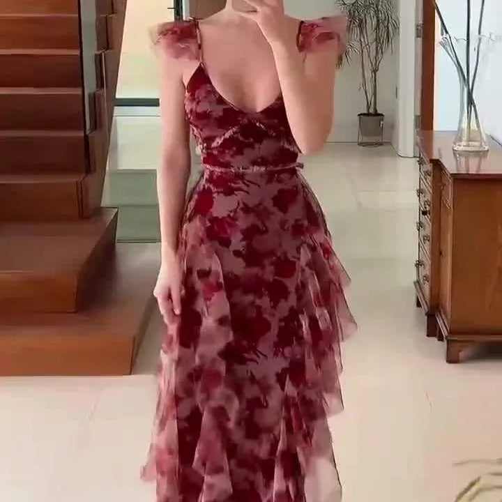 MARIELA™ – Robe longue romantique à volants et imprimé floral