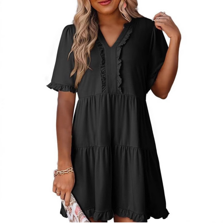 SHAILA™ - Robe courte décontractée à col en V