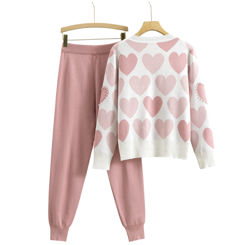 EDNA – Chic Heart Pattern Knit Two-Piece Set