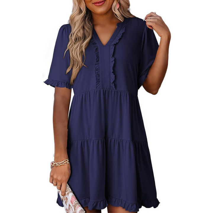 SHAILA™ - Robe courte décontractée à col en V