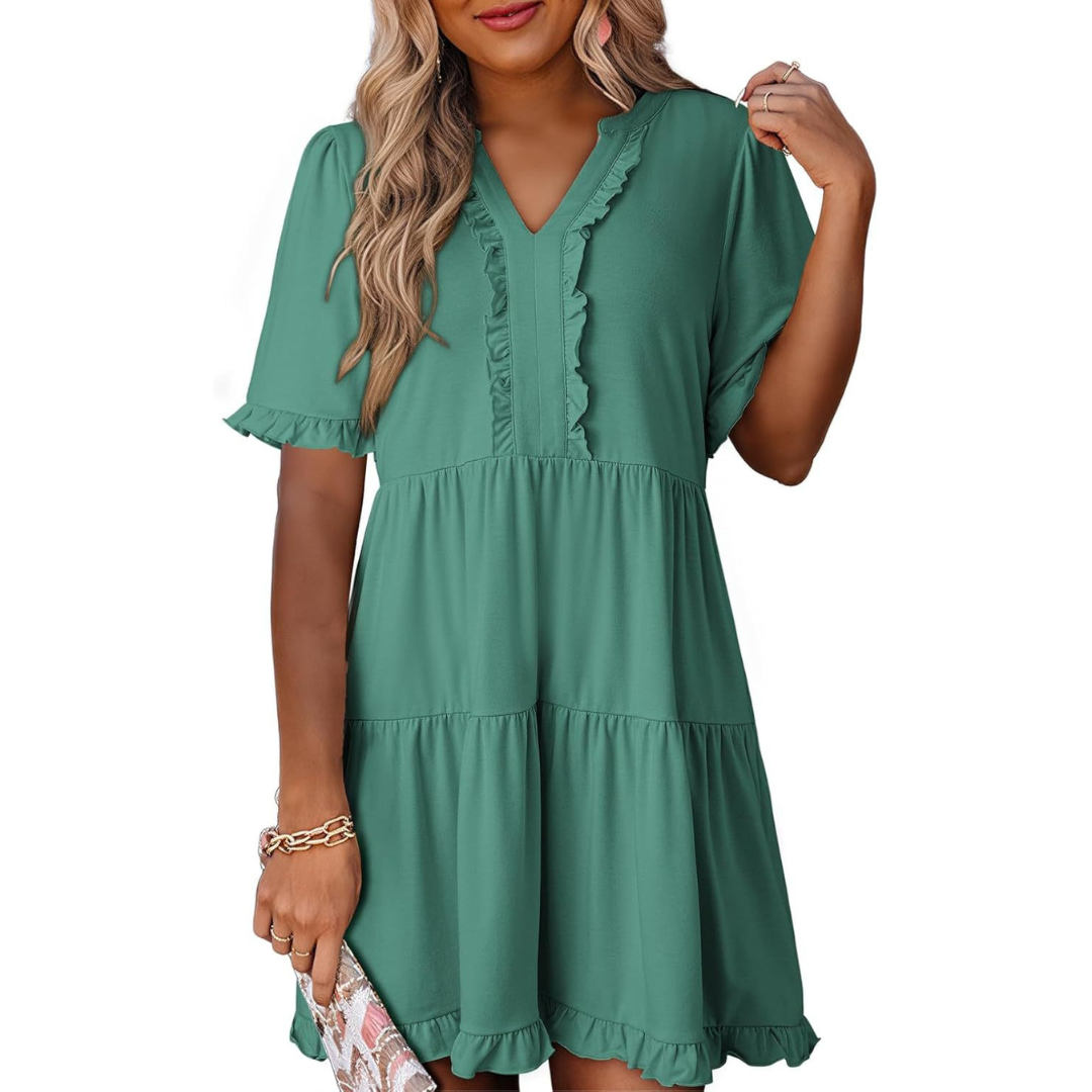 SHAILA™ - Robe courte décontractée à col en V